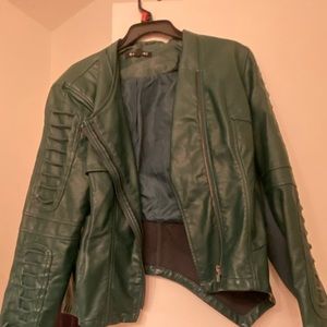 Money green leather jacket